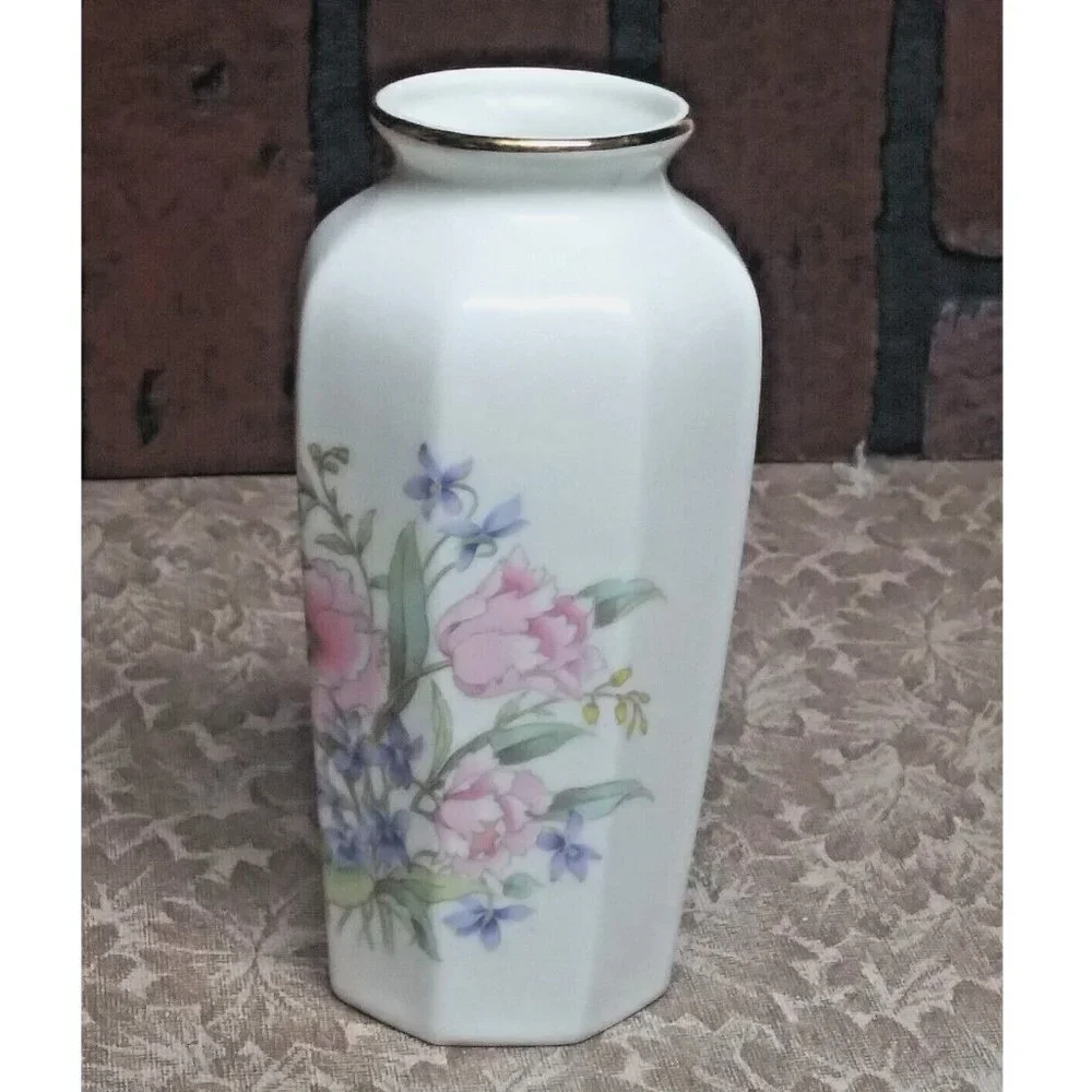 VINTAGE Fine China Bud Vase FLORAL Ivory Pink 6